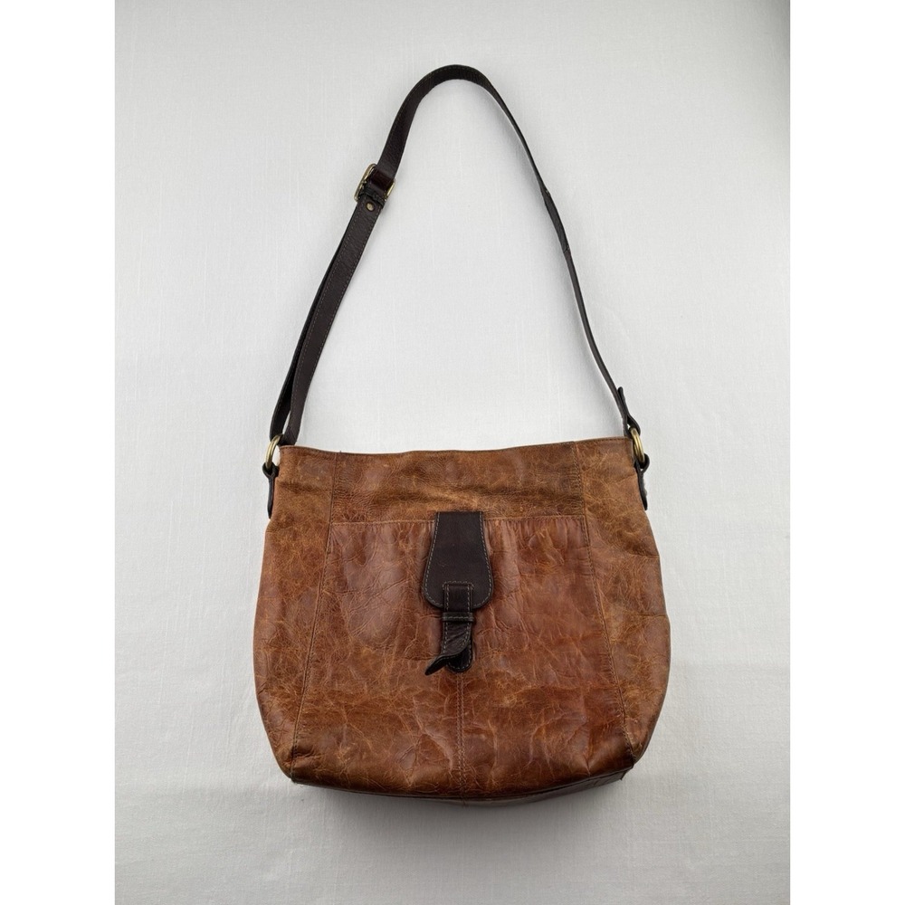 NINO BOSSI Brown Leather Hobo Hand Bag‎ Purse With Shoulder Strap Zip Closure